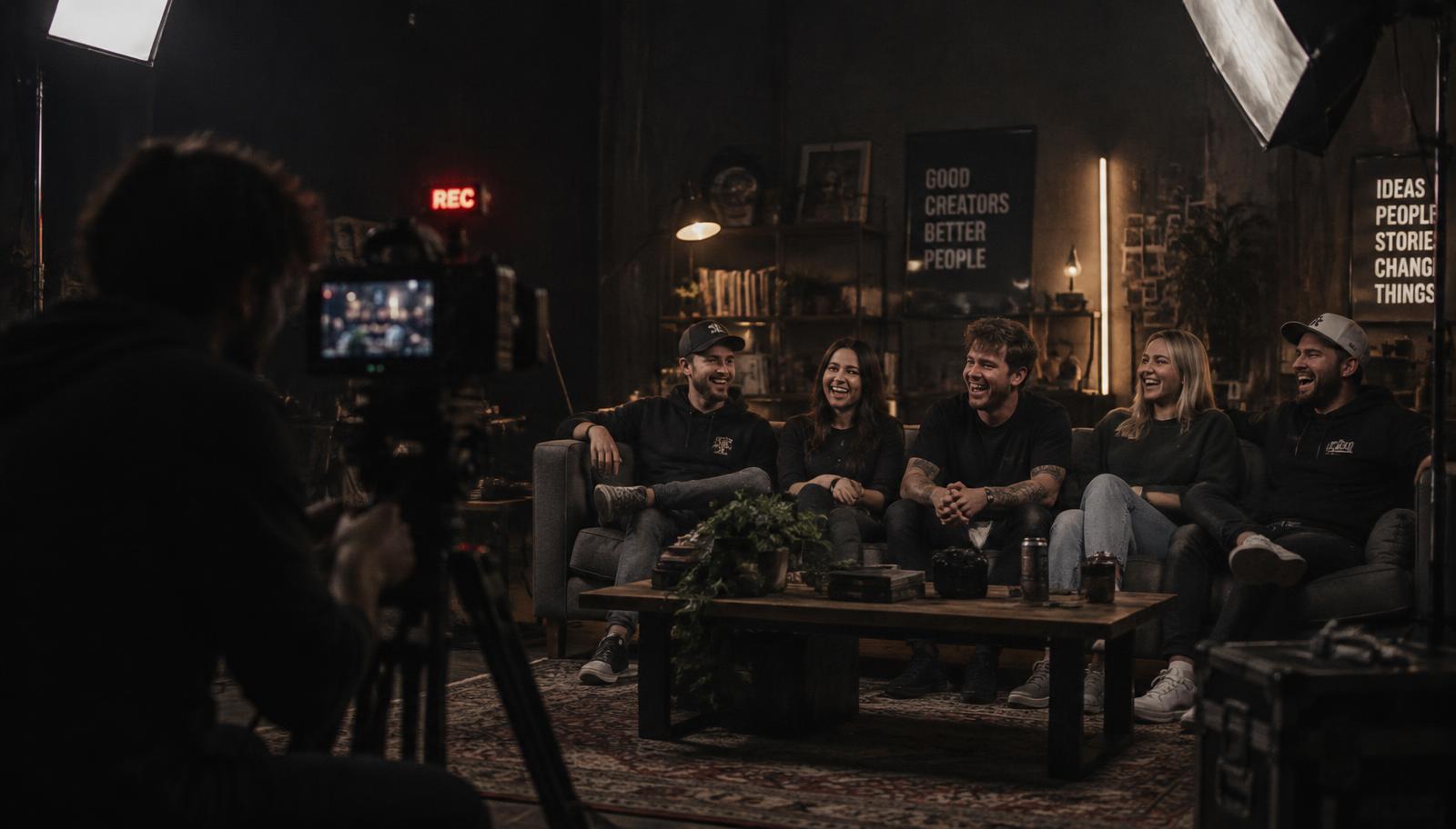 A creator group filming in a studio